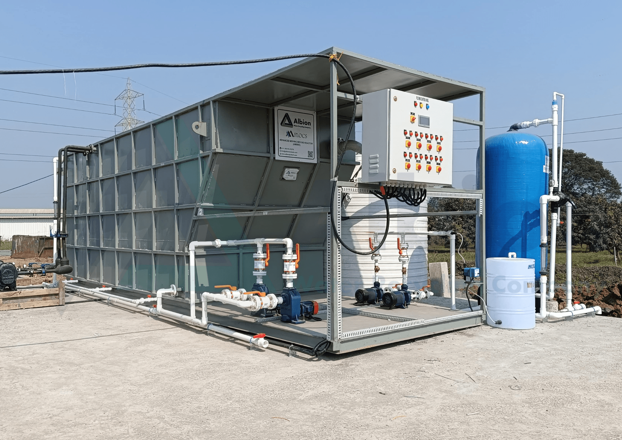 Albion 100 KLD advanced M-Flocs AMBBR plant installed at BAPS Temple to treat sewage and kitchen waste.