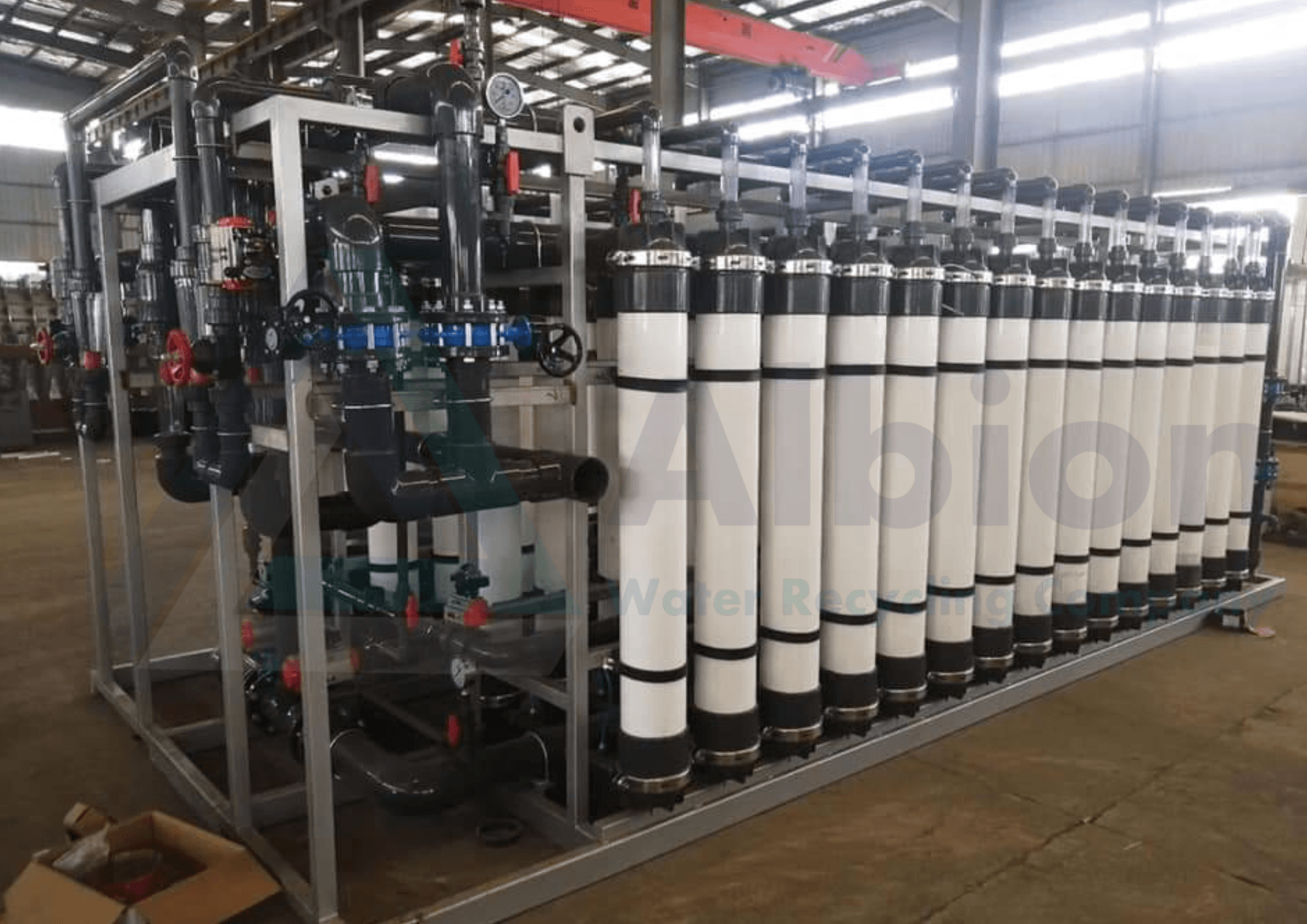Large-scale 500 KLD ultrafiltration plant featuring U-Flocs membrane filtration skids.
